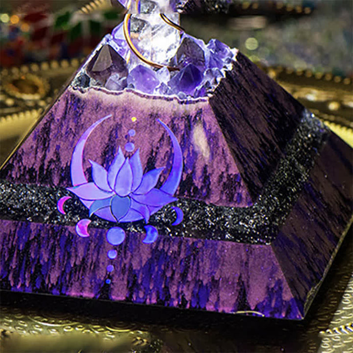 Olivenorma 14cm Lotus Amethyst Energy Spire Orgone Pyramid - image 3