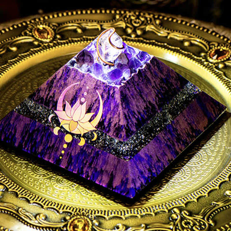 Olivenorma 14cm Lotus Amethyst Energy Spire Orgone Pyramid - image 4