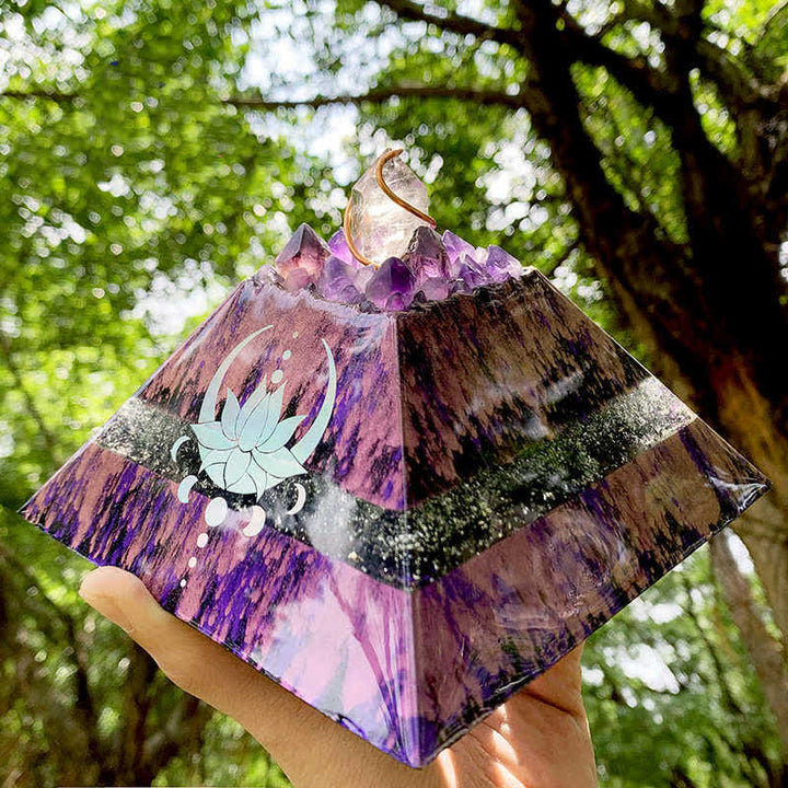Olivenorma 14cm Lotus Amethyst Energy Spire Orgone Pyramid - 14cm - image 0