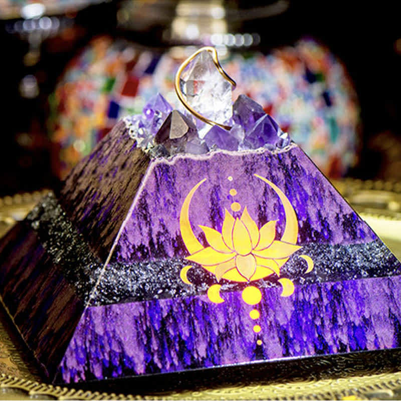 Olivenorma 14cm Lotus Amethyst Energy Spire Orgone Pyramid - image 2