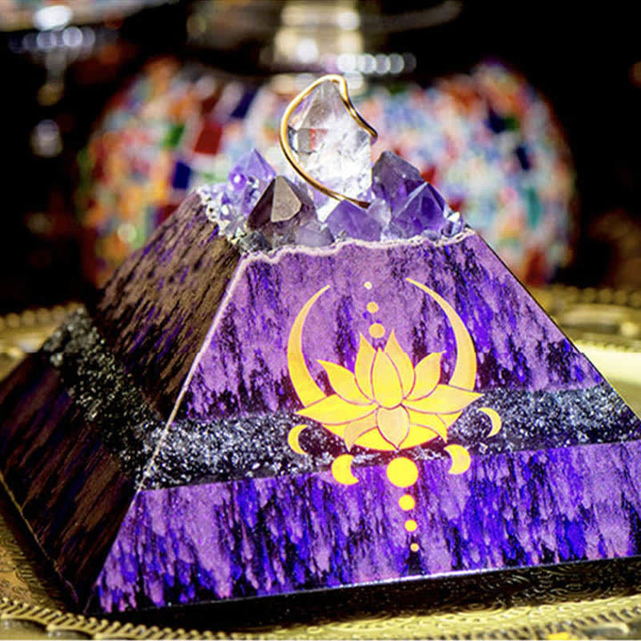 Olivenorma 14cm Lotus Amethyst Energy Spire Orgone Pyramid - image 2