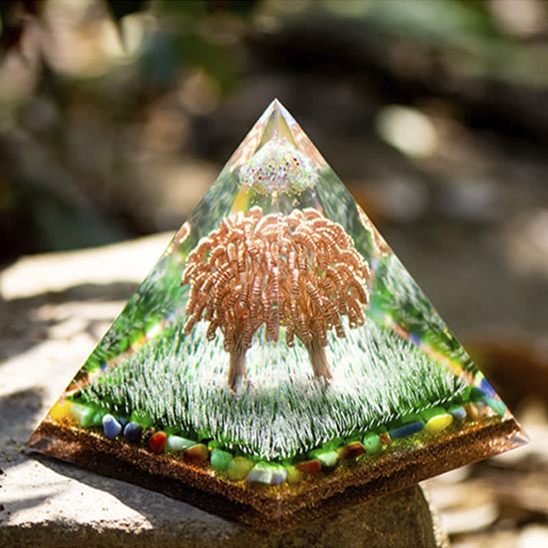 Olivenorma Ogham Copper Coil Tree Color Agate Orgone Pyramid - image 2