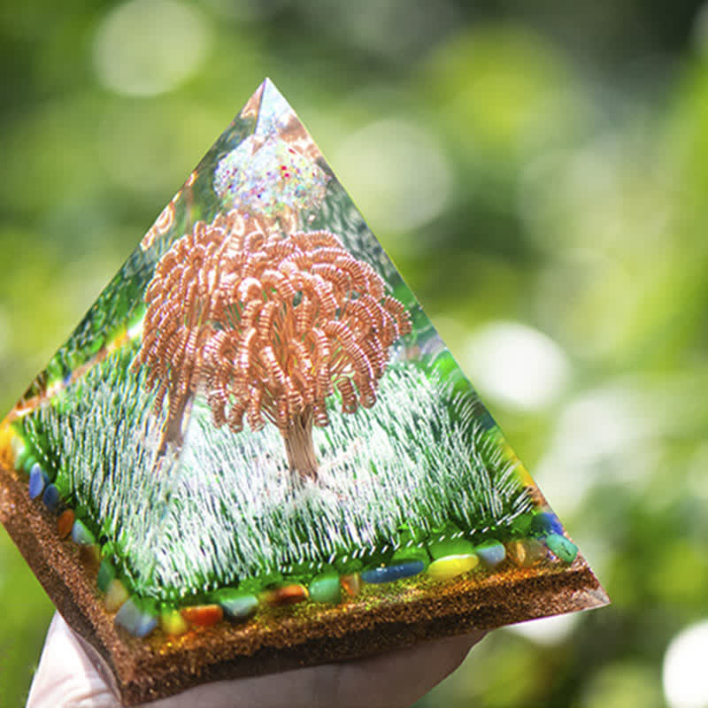 Olivenorma Ogham Copper Coil Tree Color Agate Orgone Pyramid - image 1