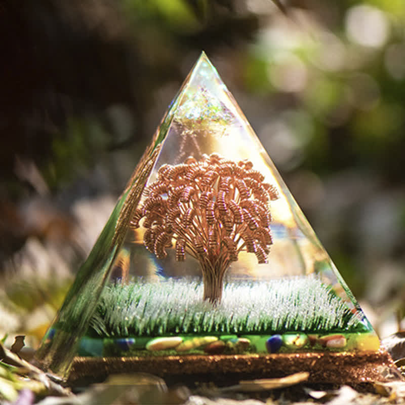 Olivenorma Ogham Copper Coil Tree Color Agate Orgone Pyramid - image 4