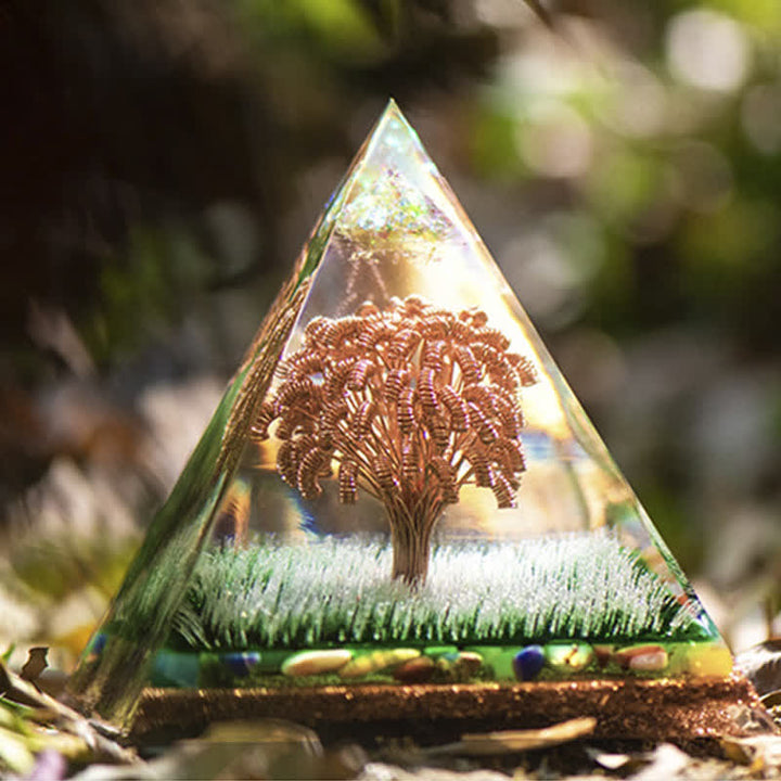 Olivenorma Ogham Copper Coil Tree Color Agate Orgone Pyramid - image 4