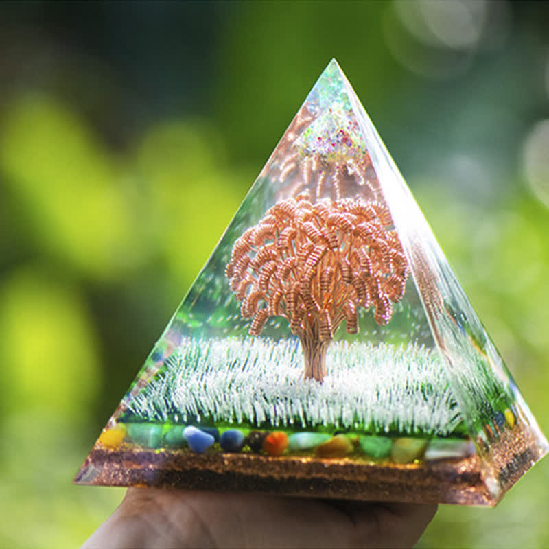 Olivenorma Ogham Copper Coil Tree Color Agate Orgone Pyramid - image 3
