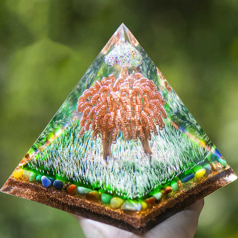 Olivenorma Ogham Copper Coil Tree Color Agate Orgone Pyramid - 15cm*15cm - image 0