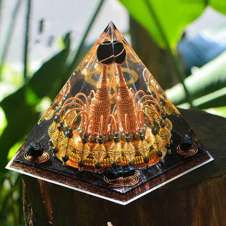 Olivenorma "Gilded Dark Night Lord" Black Crystal Orgone Pyramid - image 5