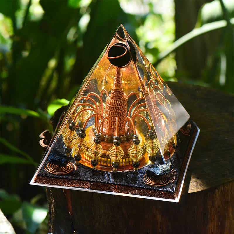 Olivenorma "Gilded Dark Night Lord" Black Crystal Orgone Pyramid - image 4