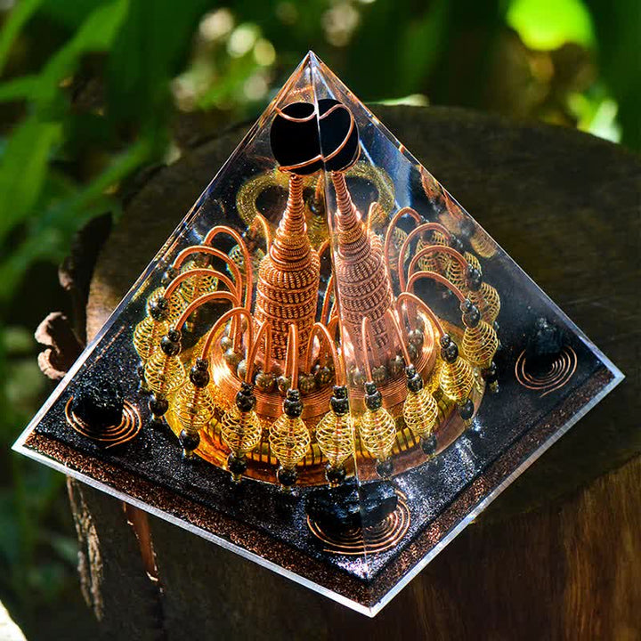 Olivenorma "Gilded Dark Night Lord" Black Crystal Orgone Pyramid - image 6
