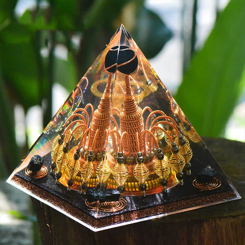 Olivenorma "Gilded Dark Night Lord" Black Crystal Orgone Pyramid - image 2