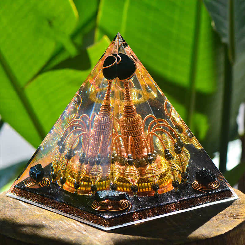 Olivenorma "Gilded Dark Night Lord" Black Crystal Orgone Pyramid - 18.8cm*18.8cm - image 0