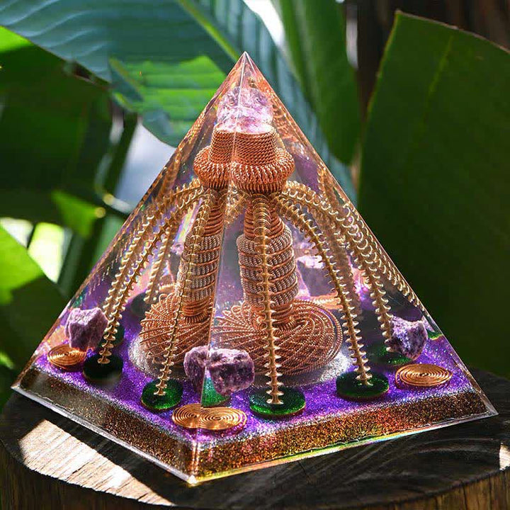 Olivenorma Amethyst Copper Wire Energy Generator Orgone Pyramid - 18.8cm*18.8cm - image 0