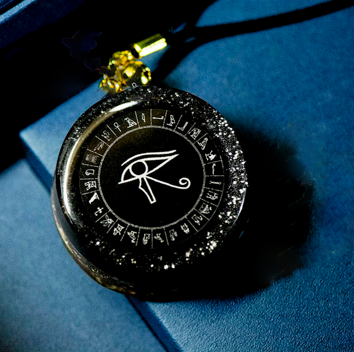 Olivenorma Eye Of Horus Obsidian Energy Orgone Necklace - Short Pendant Cord - image 0