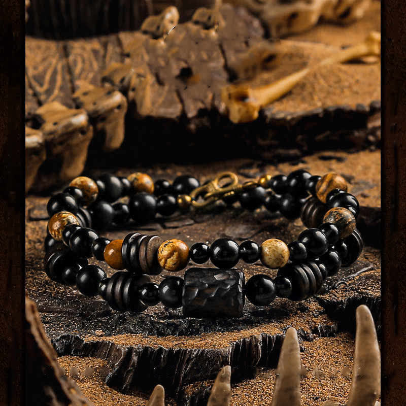 Olivenorma Obsidian Picture Jasper Beads Stacking Bracelet - 18cm - image 0