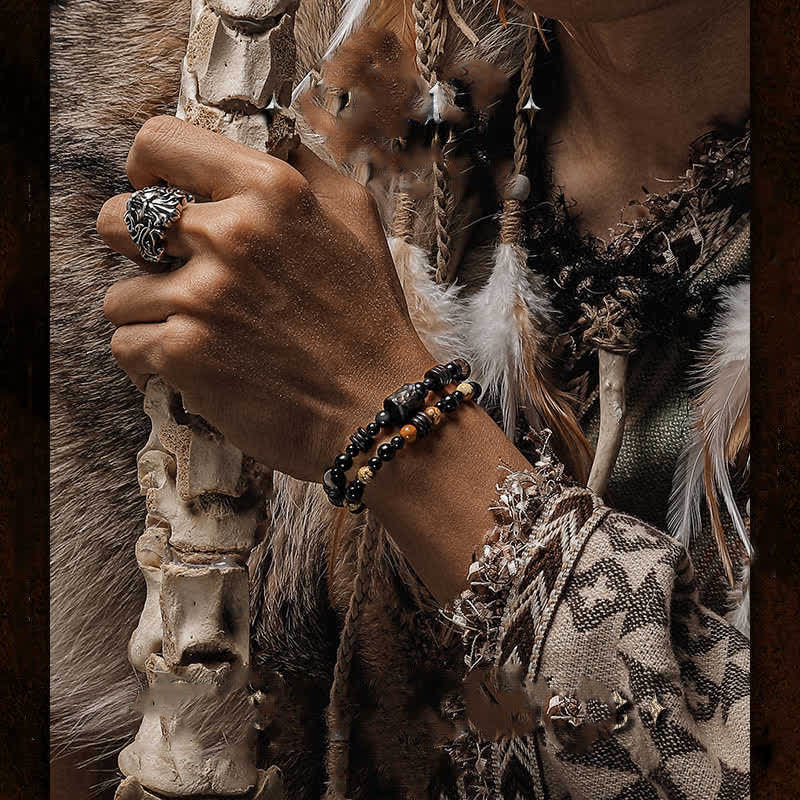 Olivenorma Obsidian Picture Jasper Beads Stacking Bracelet - image 1