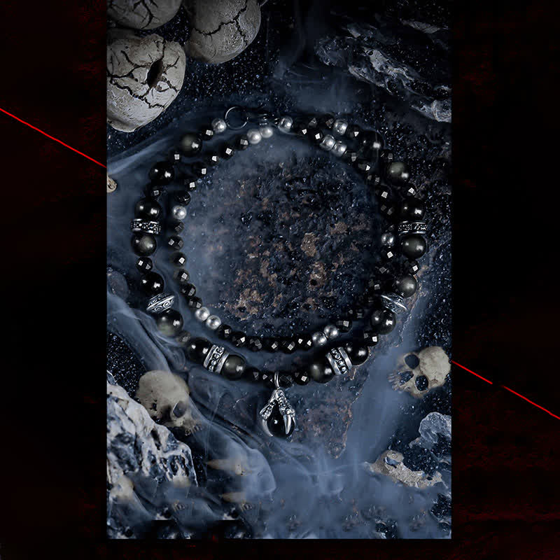 Olivenorma Silver Obsidian Beaded Devil's Claw Pendant Bracelet - image 5