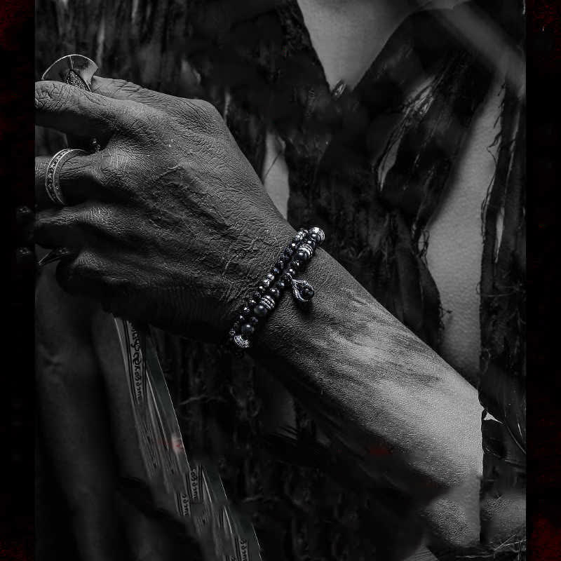 Olivenorma Silver Obsidian Beaded Devil's Claw Pendant Bracelet - image 1