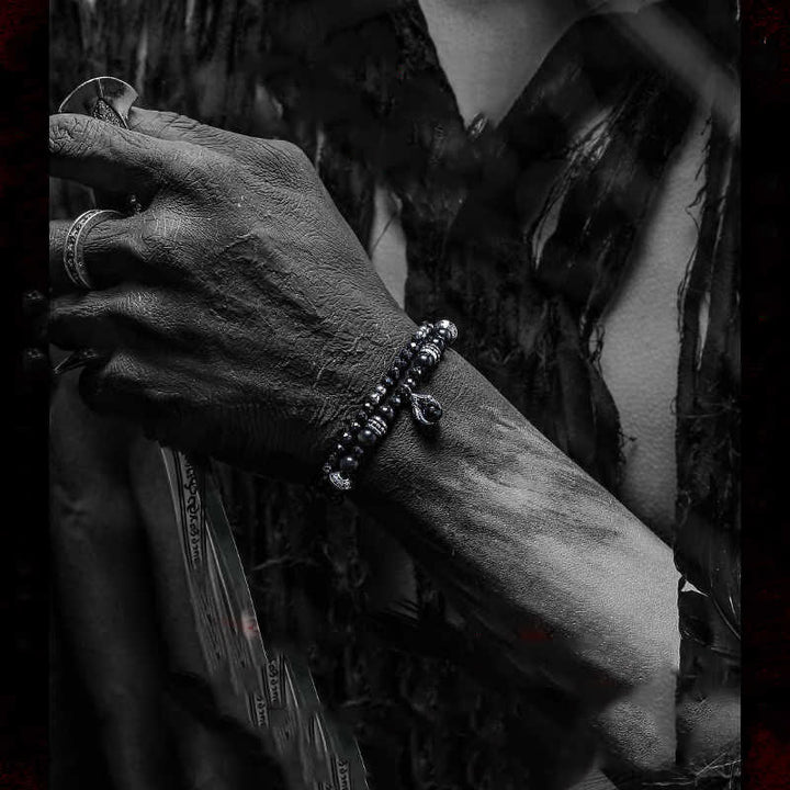 Olivenorma Silver Obsidian Beaded Devil's Claw Pendant Bracelet - image 1