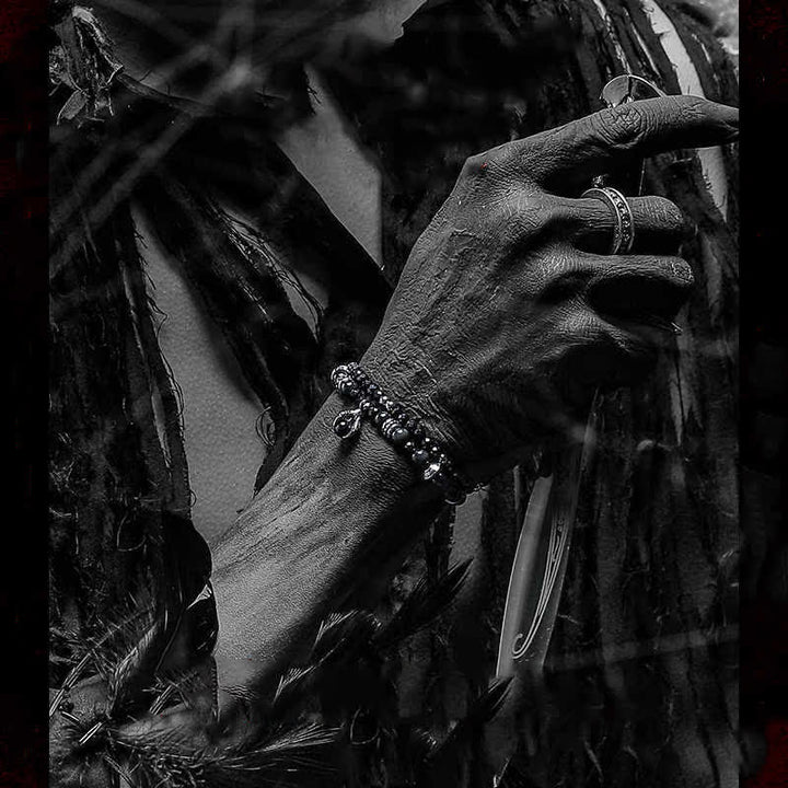 Olivenorma Silver Obsidian Beaded Devil's Claw Pendant Bracelet - image 2