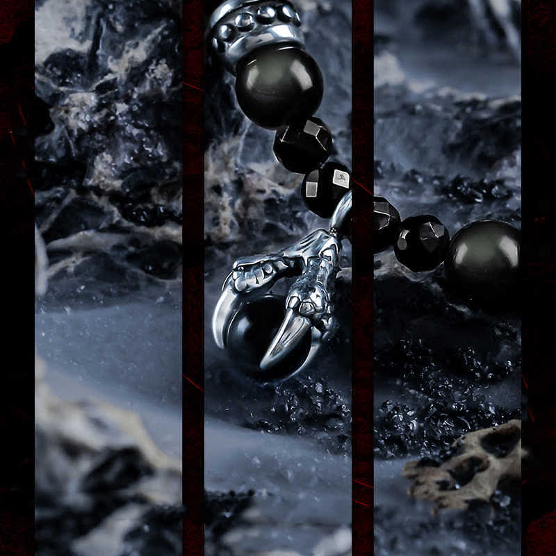 Olivenorma Silver Obsidian Beaded Devil's Claw Pendant Bracelet - image 6