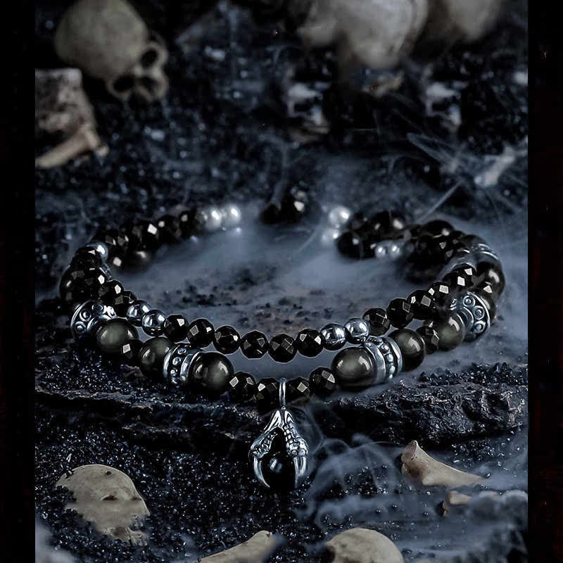 Olivenorma Silver Obsidian Beaded Devil's Claw Pendant Bracelet - 18cm - image 0