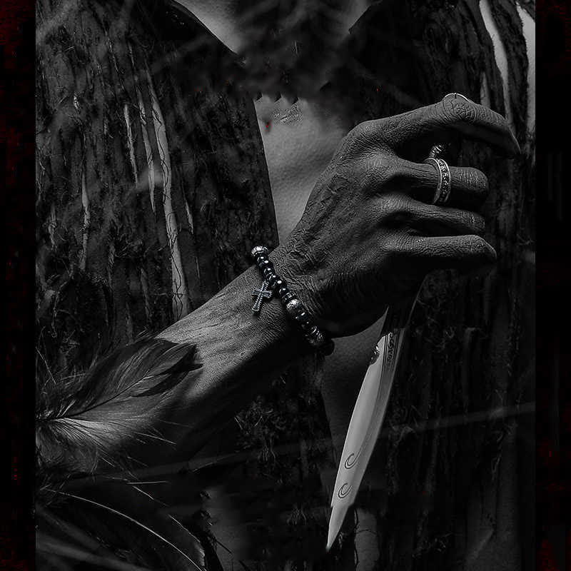 Olivenorma Natural Black Onyx Beads Cross Pendant Bracelet - image 2