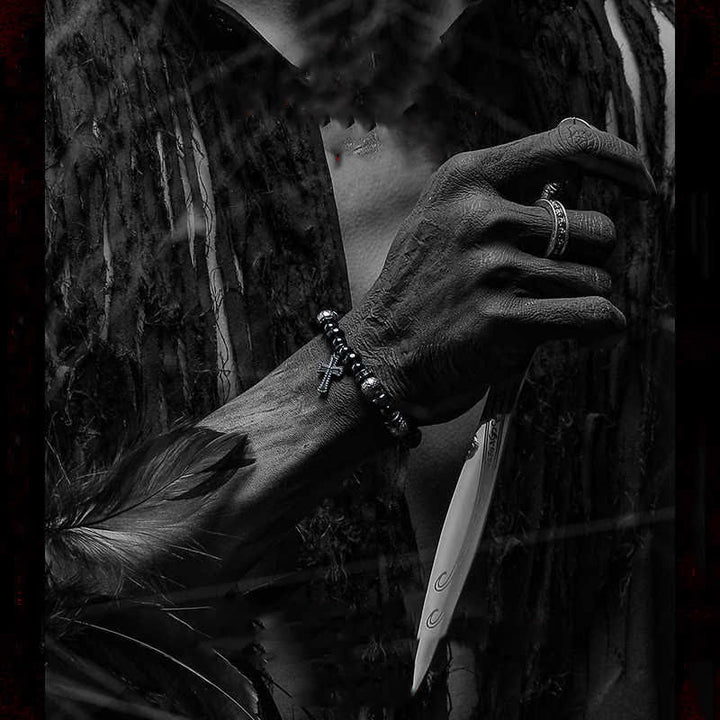 Olivenorma Natural Black Onyx Beads Cross Pendant Bracelet - image 2