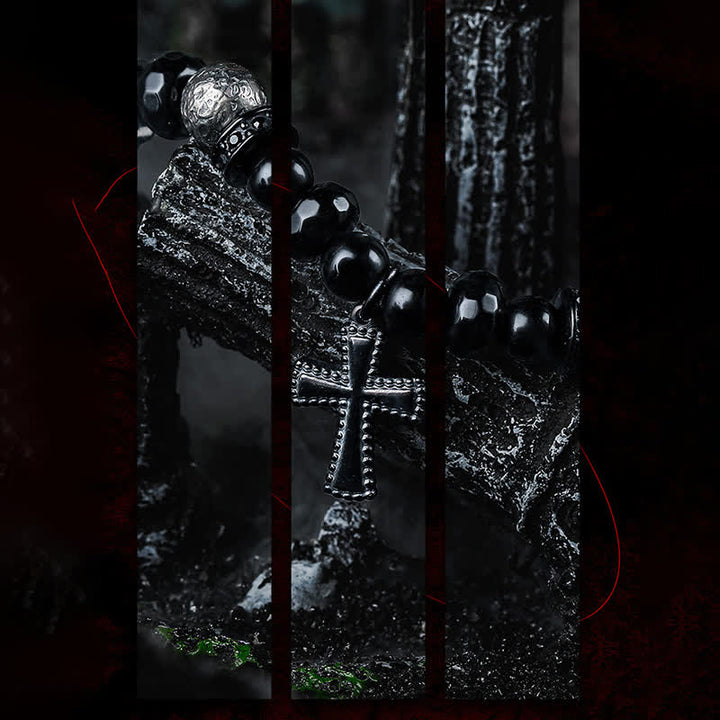 Olivenorma Natural Black Onyx Beads Cross Pendant Bracelet - image 7