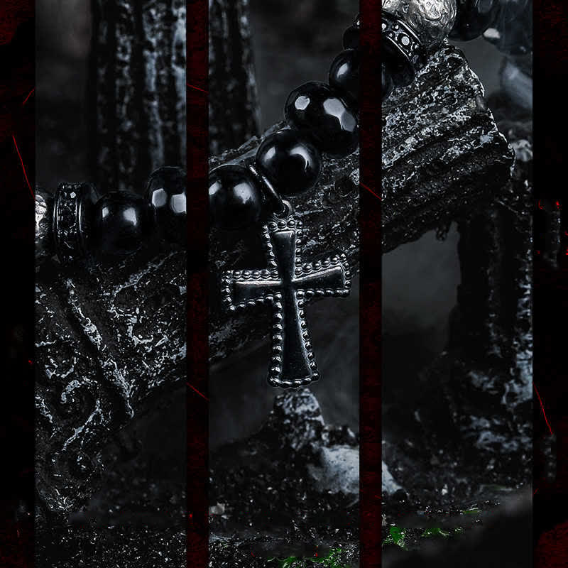 Olivenorma Natural Black Onyx Beads Cross Pendant Bracelet - image 6