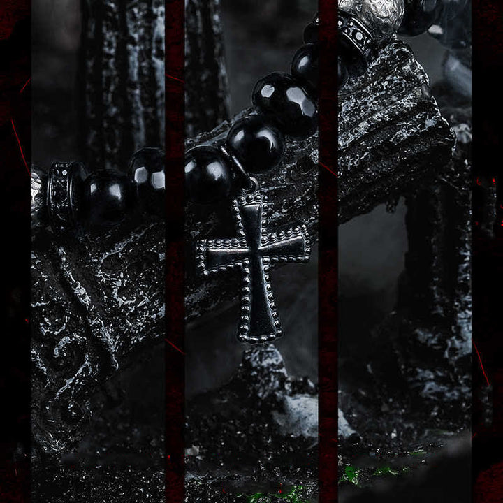 Olivenorma Natural Black Onyx Beads Cross Pendant Bracelet - image 6