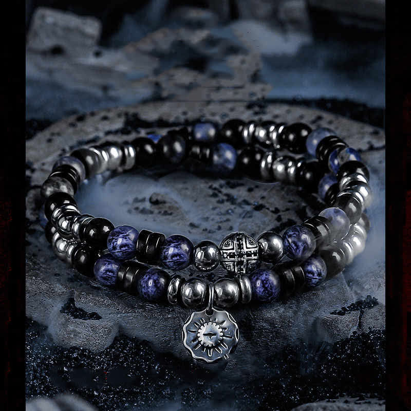 Olivenorma "Dark Ray" Hematite Obsidian Sodalite Beads Bracelet - image 0