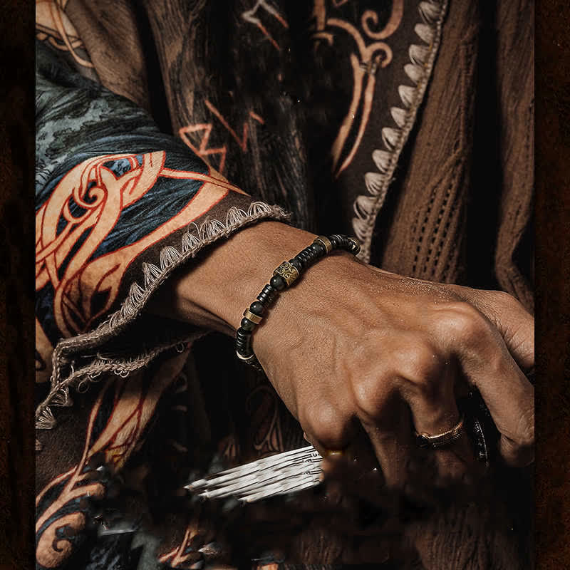 Olivenorma Silver Obsidian Coconut Shell Beaded Bracelet - image 2