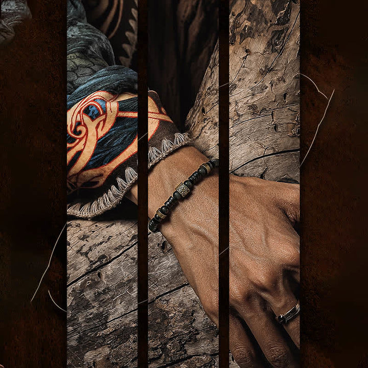 Olivenorma Silver Obsidian Coconut Shell Beaded Bracelet - image 3