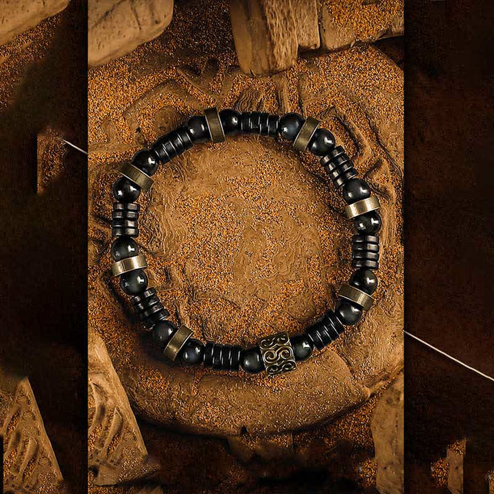 Olivenorma Silver Obsidian Coconut Shell Beaded Bracelet - image 5
