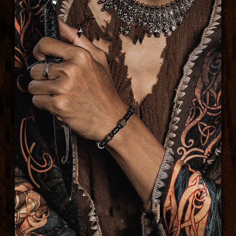 Olivenorma Silver Obsidian Coconut Shell Beaded Bracelet - image 1