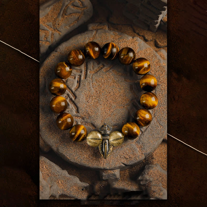 Olivenorma Tiger Eye Gold Rutilated Quartz Beaded Bracelet - image 5