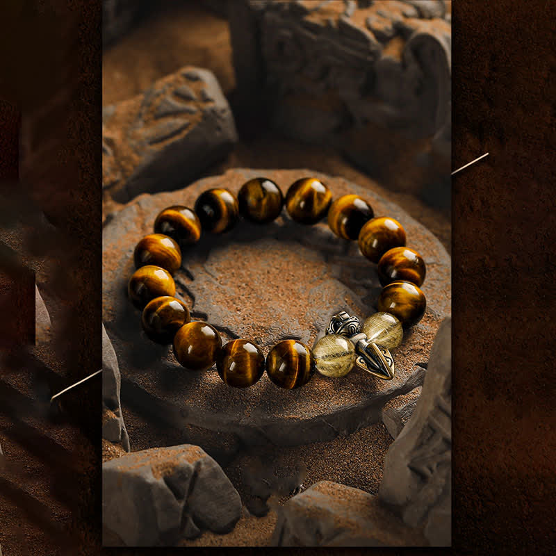 Olivenorma Tiger Eye Gold Rutilated Quartz Beaded Bracelet - image 4