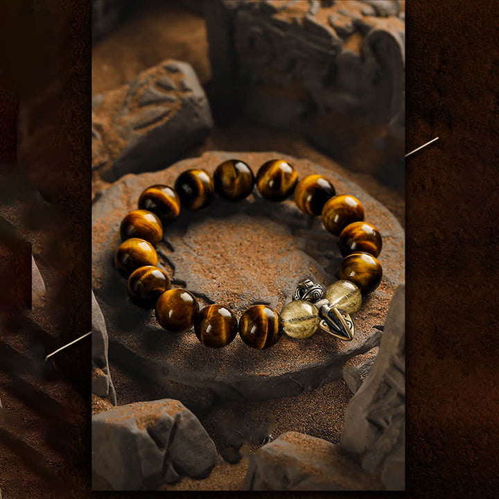 Olivenorma Tiger Eye Gold Rutilated Quartz Beaded Bracelet - image 4