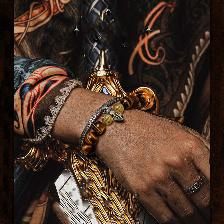 Olivenorma Tiger Eye Gold Rutilated Quartz Beaded Bracelet - image 1