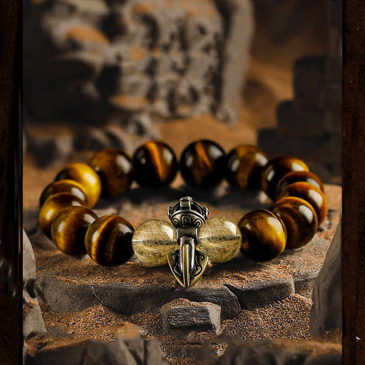 Olivenorma Tiger Eye Gold Rutilated Quartz Beaded Bracelet - 17cm - image 0