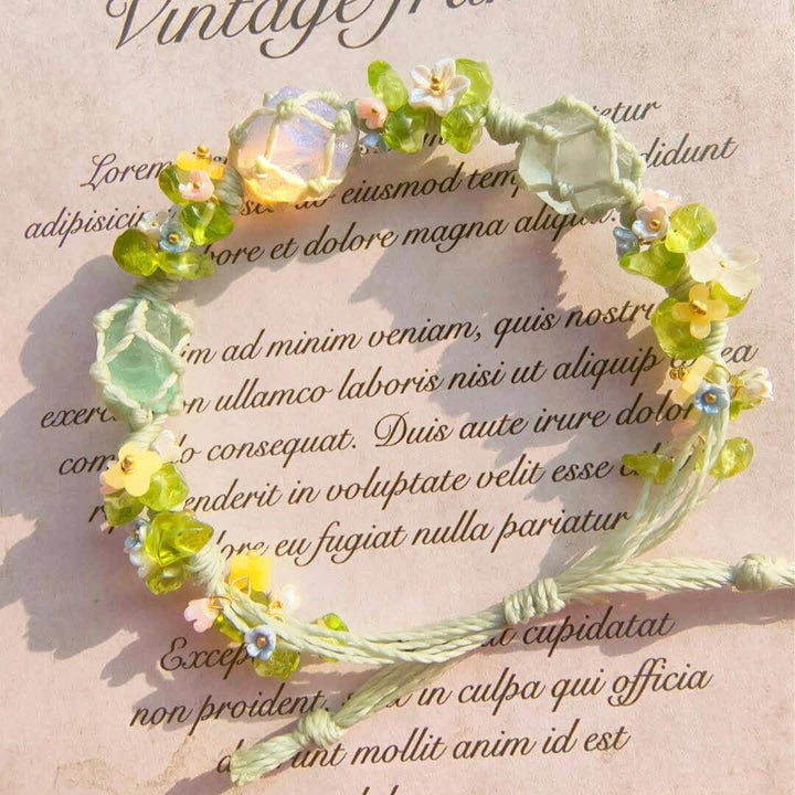 Olivenorma Green Fluorite Opalite Crystal Braided Flower Bracelet - Green Fluorite & Opalite - image 0