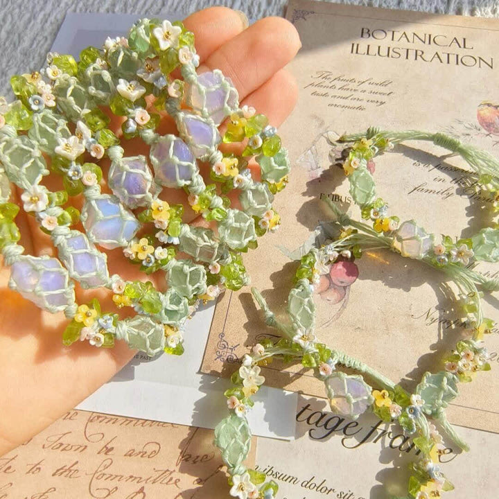 Olivenorma Green Fluorite Opalite Crystal Braided Flower Bracelet - image 3