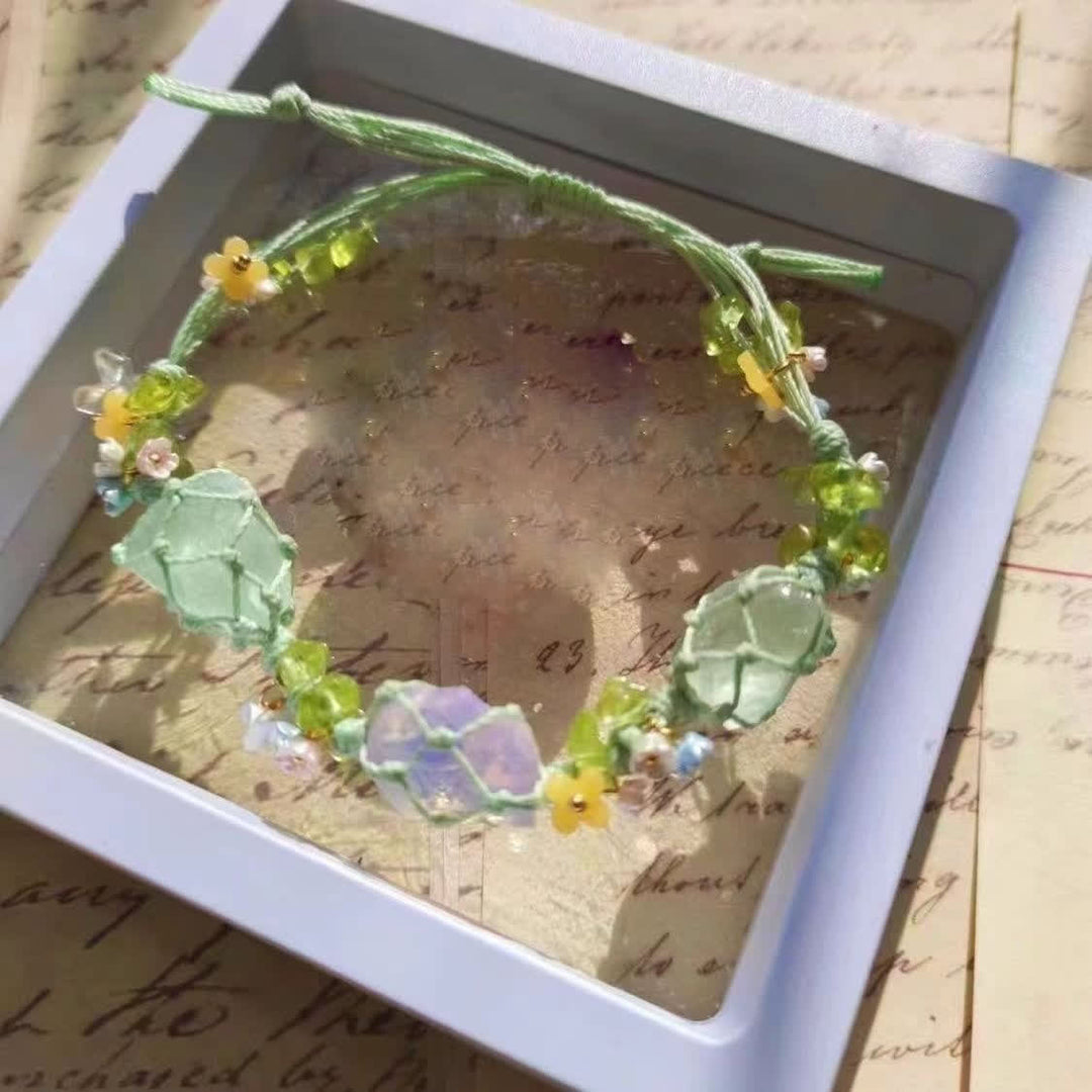 Olivenorma Green Fluorite Opalite Crystal Braided Flower Bracelet - image 6