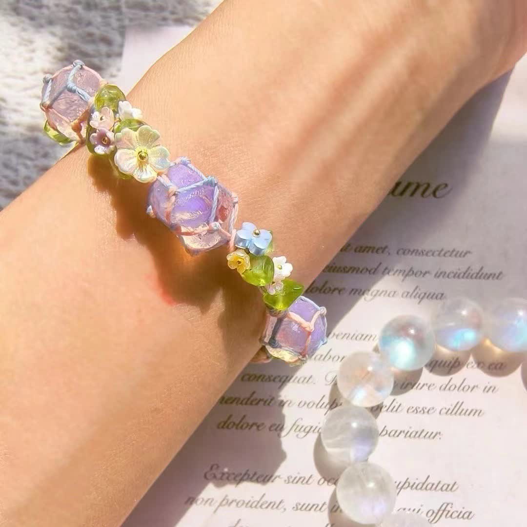 Olivenorma Peridot Opalite Crystal Braided Flower Bracelet - image 1