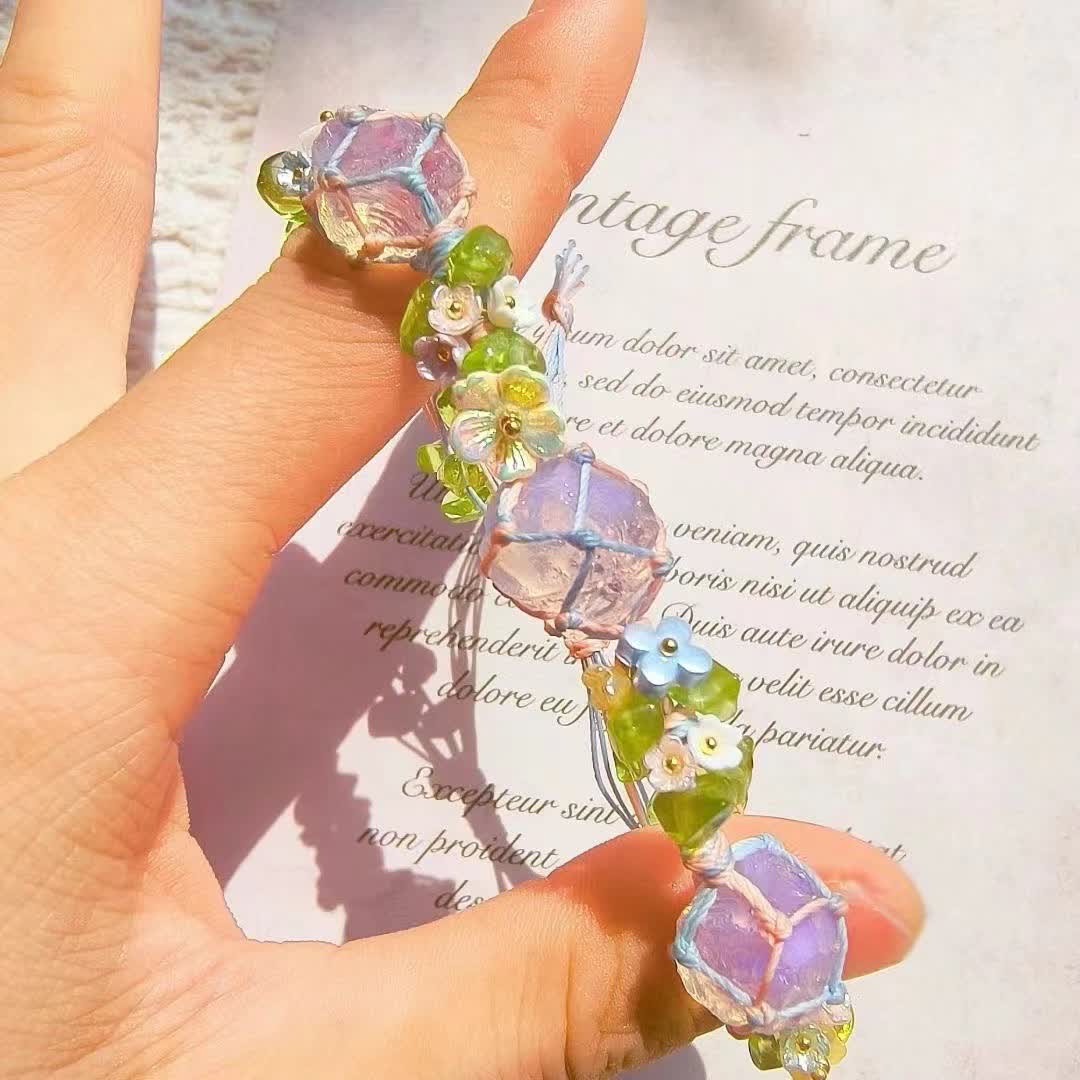 Olivenorma Peridot Opalite Crystal Braided Flower Bracelet - image 2