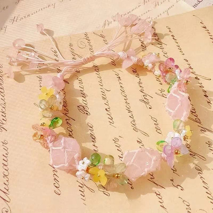 Olivenorma Handcrafted Rose Quartz Braided Flower Bracelet - Rose Quartz - image 0