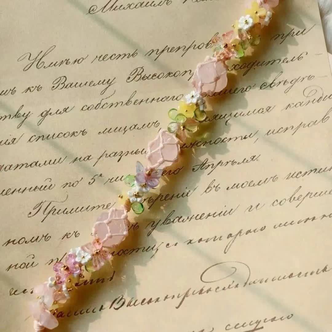 Olivenorma Handcrafted Rose Quartz Braided Flower Bracelet - image 1