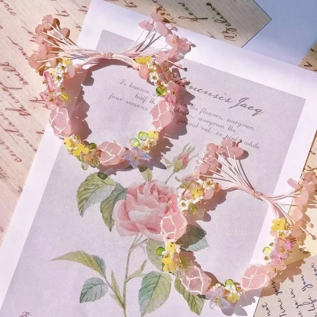 Olivenorma Handcrafted Rose Quartz Braided Flower Bracelet - image 2