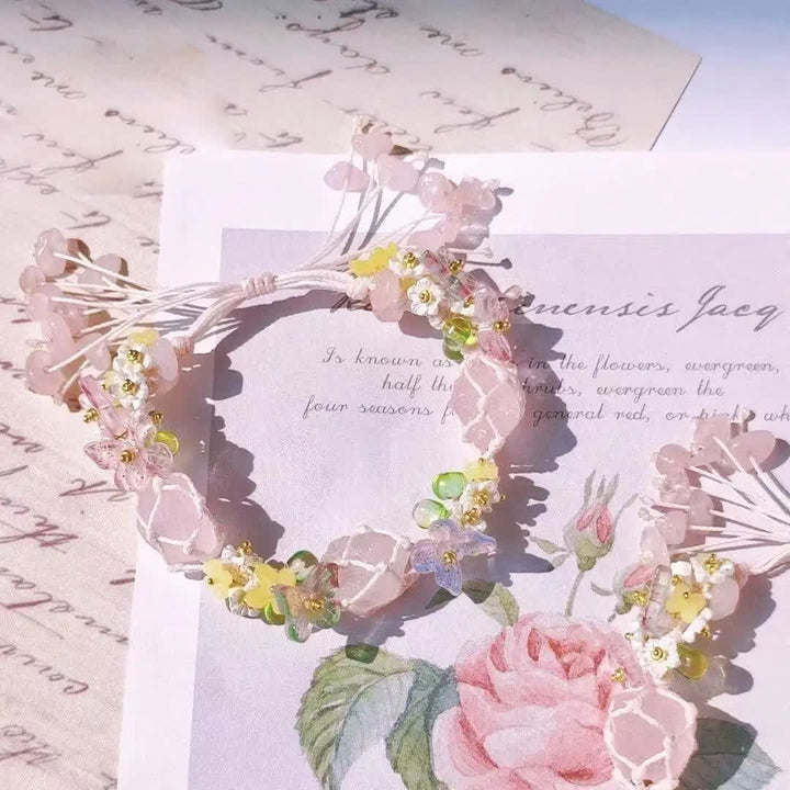 Olivenorma Handcrafted Rose Quartz Braided Flower Bracelet - image 4